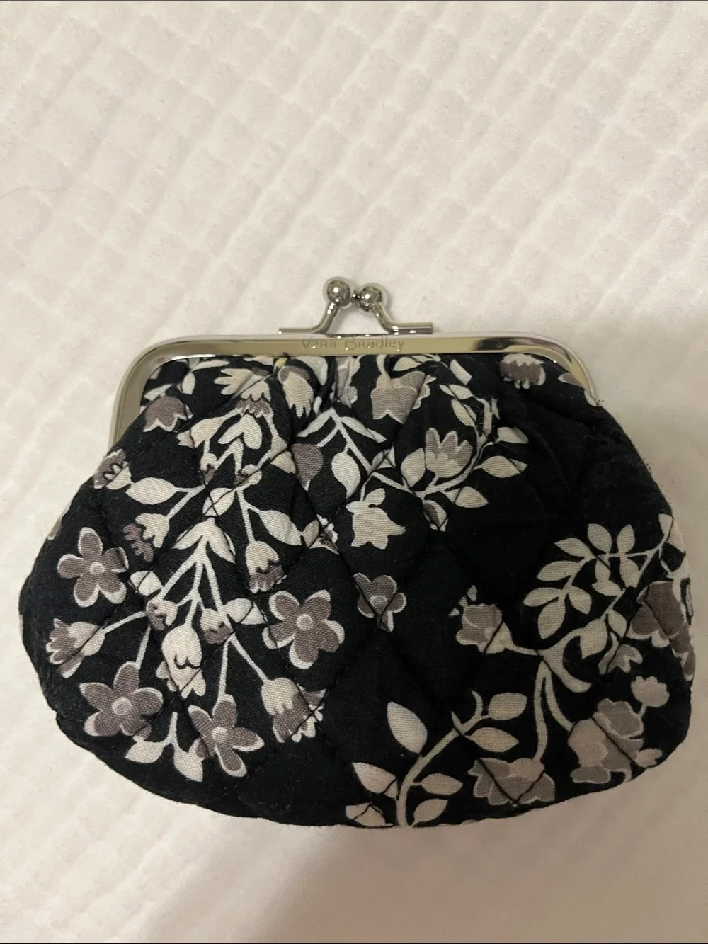 Vera Bradley Quilted Floral Kiss-Lock Coin Purse - Black, white & Grey - Picture 1 of 6